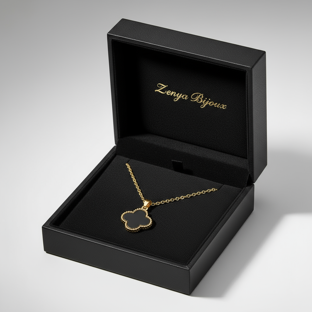 colier placat cu aur de 18K cu pandantiv elegant cu trifoi cu 2 fete