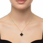 colier placat cu aur de 18K cu pandantiv elegant cu trifoi cu 2 fete