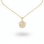 colier placat cu aur de 18K cu pandantiv elegant cu floare alba cu sclipici