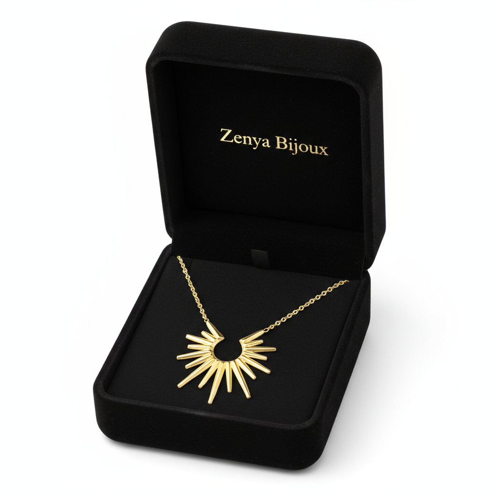 colier placat cu aur de 18K cu pandantiv elegant in forma de soare