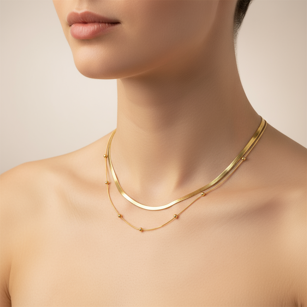 colier fin de damă cu lanț subțire placat cu aur