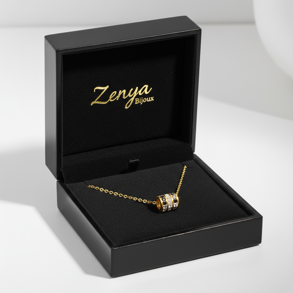 colier placat cu aur de 18K cu pandantiv elegant sub forma de tub cu pietricele( anti-stres)