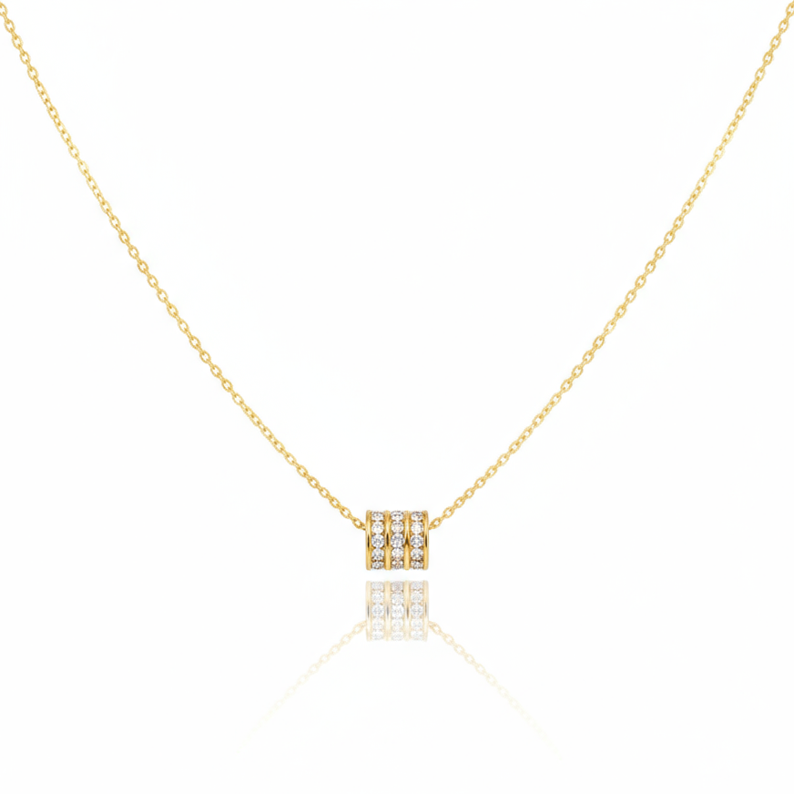 colier placat cu aur de 18K cu pandantiv elegant sub forma de tub cu pietricele( anti-stres)