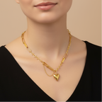 colier statement placat cu aur 18K – design modern pandantiv cu inima plina