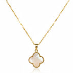 colier placat cu aur de 18K cu pandantiv trifoi alb PE O PARTE SI PIETRE PE CEALALTA PARTE