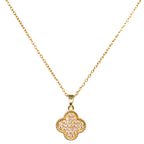 colier placat cu aur de 18K cu pandantiv trifoi alb PE O PARTE SI PIETRE PE CEALALTA PARTE