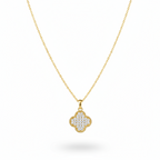 colier placat cu aur de 18K cu pandantiv elegant cu trifoi cu 2 fete