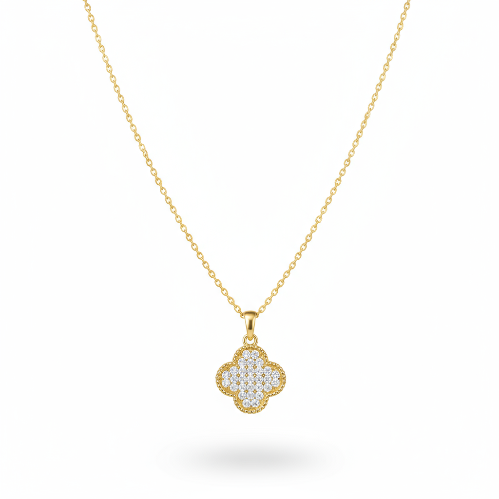 colier placat cu aur de 18K cu pandantiv elegant cu trifoi cu 2 fete