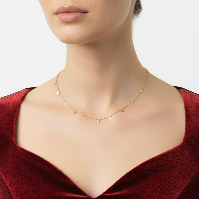 colier fin de damă cu lanț subțire placat cu aur