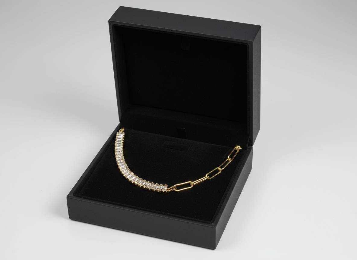 colier jumate tenis, jumate lant din zale mari,cu piatră cubic zirconia – bijuterie strălucitoare pentru femei