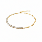 colier jumate tenis, jumate lant din zale mari,cu piatră cubic zirconia – bijuterie strălucitoare pentru femei