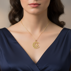 Lănțișor fin auriu cu pandantiv cu semi luna si o stea in mijloc, realizat din oțel inoxidabil 