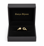 inel placat cu aur de 18K – design elegant de damă cu negru si o piatra mica