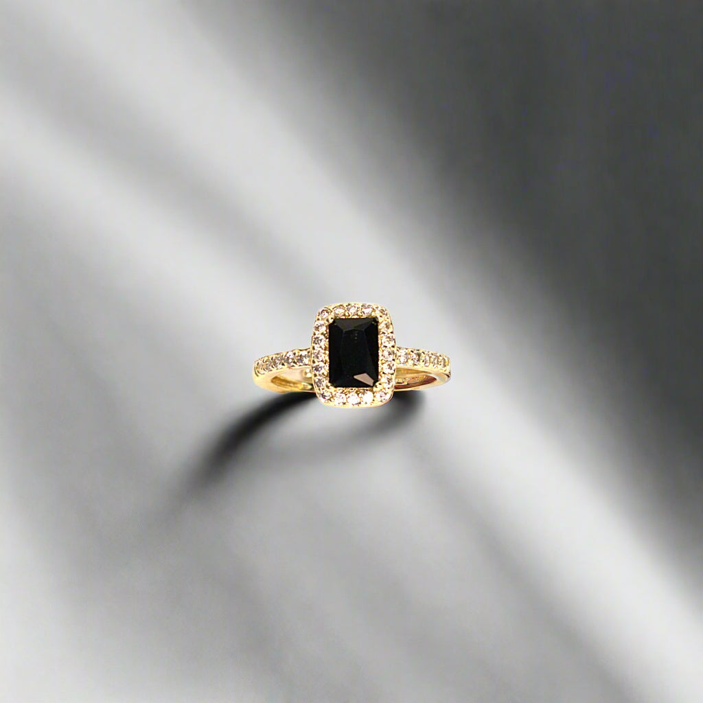inel placat cu aur de 18K cu pietre cubic zirconia strălucitoare neagra