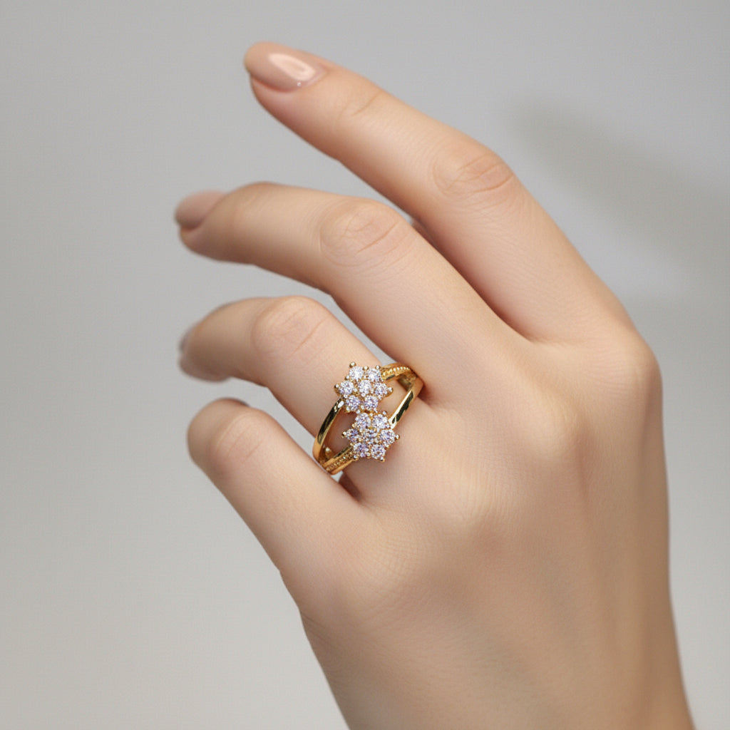 inel placat cu aur de 18K cu piatră cubic zirconia strălucitoare transparente