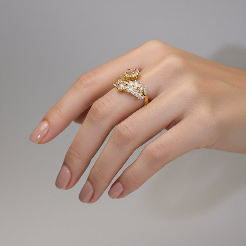 inel placat cu aur de 18K cu piatră cubic zirconia strălucitoare roz