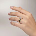 inel cu doua inimi placat cu aur de 18K cu piatră cubic zirconia strălucitoare violet