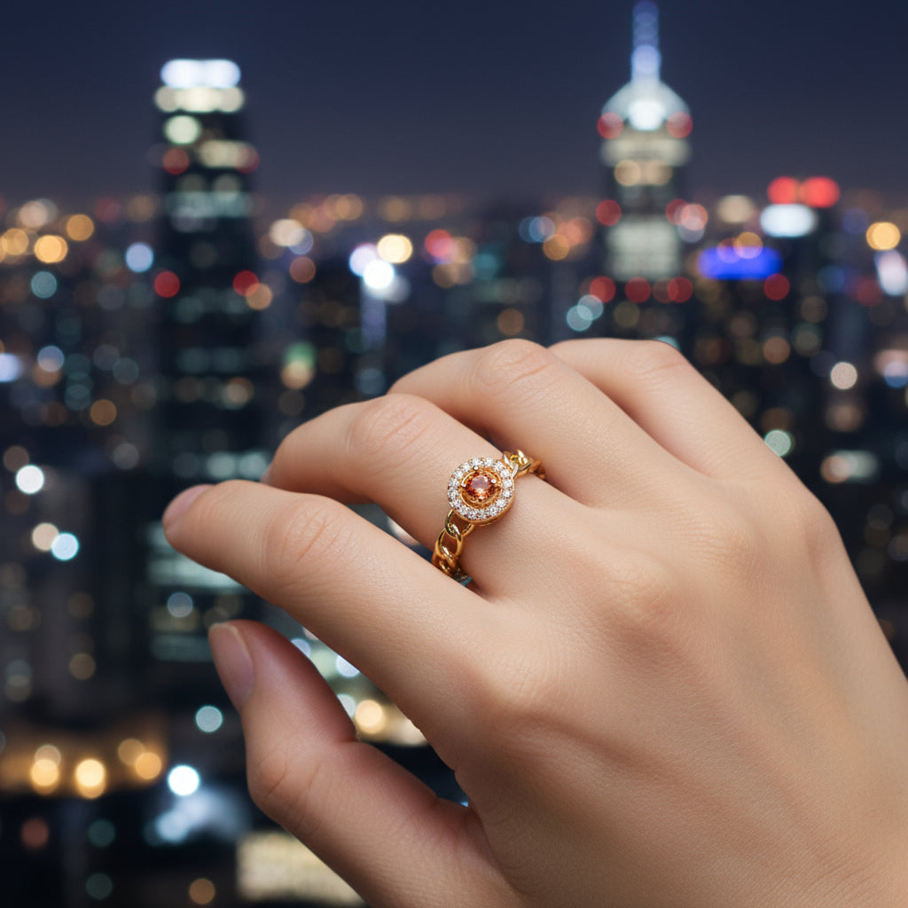 inel placat cu aur de 18K cu pietre cubic zirconia strălucitoare rosie