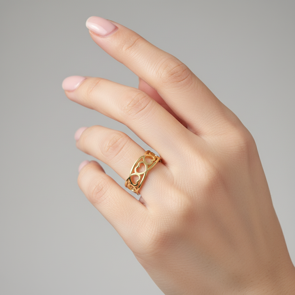 inel reglabil placat cu aur de 18K – stil minimalist forma de inima