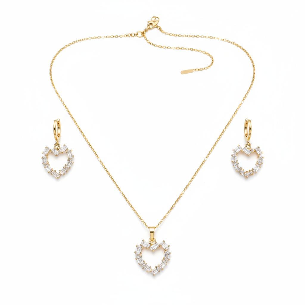 set bijuterii placate cu aur de 18K – colier, cercei 