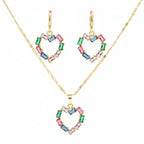 set bijuterii placate cu aur de 18K – colier, cercei in forma de inima cu pietre colorate multicolor