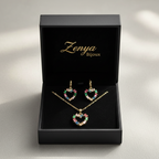 set bijuterii placate cu aur de 18K – colier, cercei in forma de inima cu pietre colorate multicolor