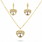 set bijuterii placate cu aur de 18K – colier, cercei in forma de inima cu copacul vietii in interior