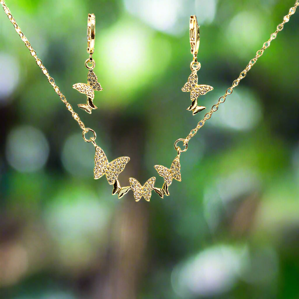 Set lănțișor și cercei damă, placate cu aur 18k