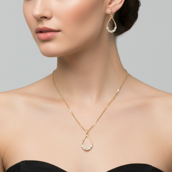 Set lănțișor și cercei placate cu aur 18k - Raindrops