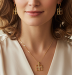 Set lănțișor și cercei placate cu aur 18k - Square