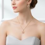 Set lănțișor și cercei placate cu aur 18k - Red Flower