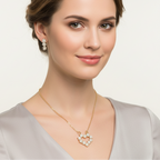 Set lănțișor și cercei placate cu aur 18k - White heart with flowers