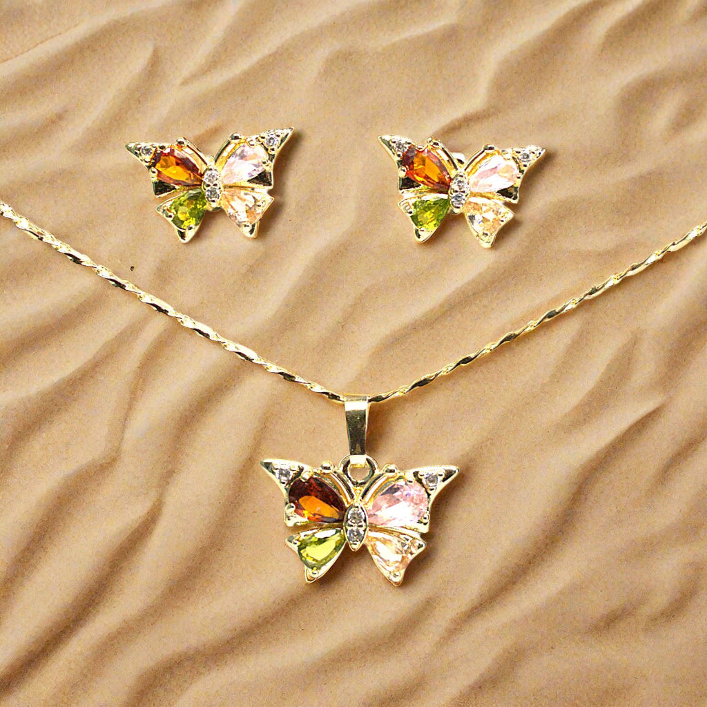 Set lănțișor și cercei damă, placate cu aur 18k