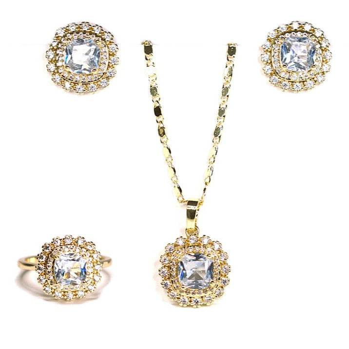 Set bijuterii damă cu lănțișor, cercei și inel placate cu aur 18k