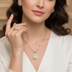 Set bijuterii lănțișor, cercei și inel placate cu aur 18k - Queen