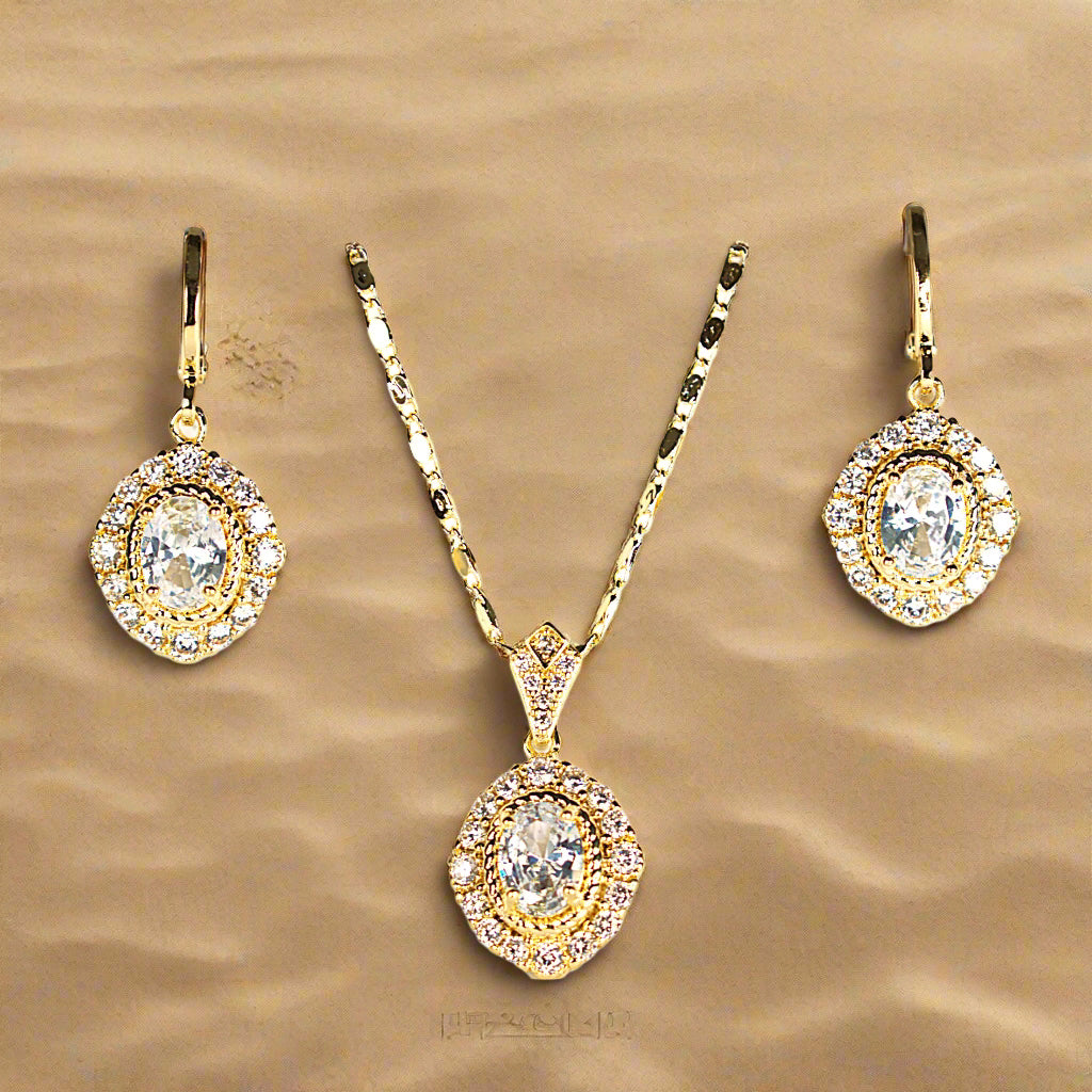 Set lănțișor și cercei damă, placate cu aur 18k