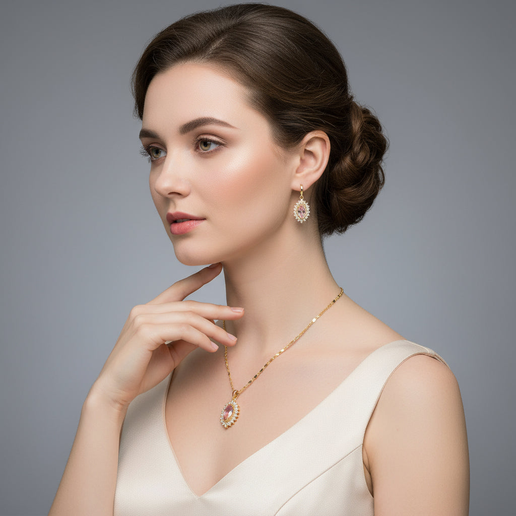 Set lănțișor și cercei damă, placate cu aur 18k